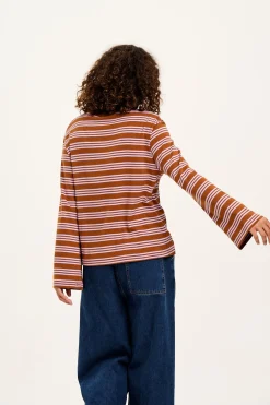 Lucy & Yak Hermione - Fluted Cotton Top in Lilac & Brown Stripe Fashion