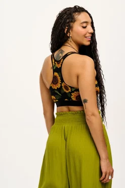 Lucy & Yak Iona - Racer Back Cotton & Bamboo Crop Top in Sunflower Print Sale