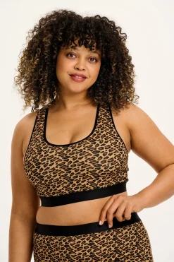Lucy & Yak Iona - Racer Back Cotton & Bamboo Crop Top in Leopard Print Clearance