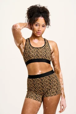 Lucy & Yak Iona - Racer Back Cotton & Bamboo Crop Top in Leopard Print Clearance
