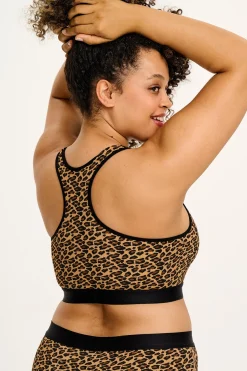 Lucy & Yak Iona - Racer Back Cotton & Bamboo Crop Top in Leopard Print Clearance