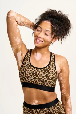 Lucy & Yak Iona - Racer Back Cotton & Bamboo Crop Top in Leopard Print Clearance