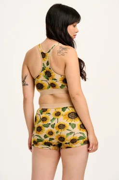 Lucy & Yak Iona - Racer Back Cotton & Bamboo Crop Top in Cream Sunflower Print Outlet