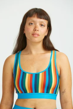 Lucy & Yak Iona - Racer Back Cotton & Bamboo Crop Top in Rainbow Stripe Best