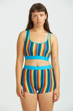 Lucy & Yak Iona - Racer Back Cotton & Bamboo Crop Top in Rainbow Stripe Best