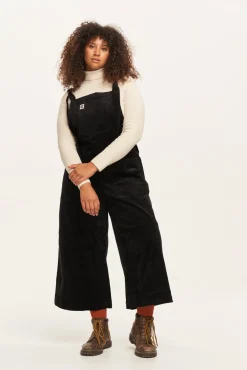 Lucy & Yak Jenny - Wide Leg Corduroy Dungarees in Black Sale
