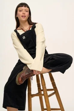 Lucy & Yak Jenny - Wide Leg Corduroy Dungarees in Black Sale
