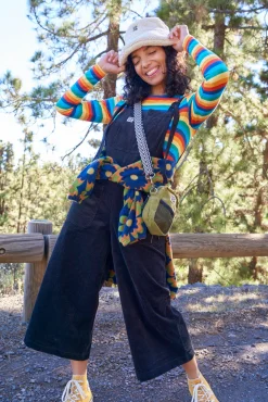 Lucy & Yak Jenny - Wide Leg Corduroy Dungarees in Black Sale