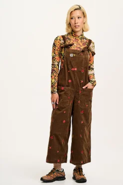 Lucy & Yak Jenny - Wide Leg Corduroy Dungarees with Cocoa Bella Embroidery Sale