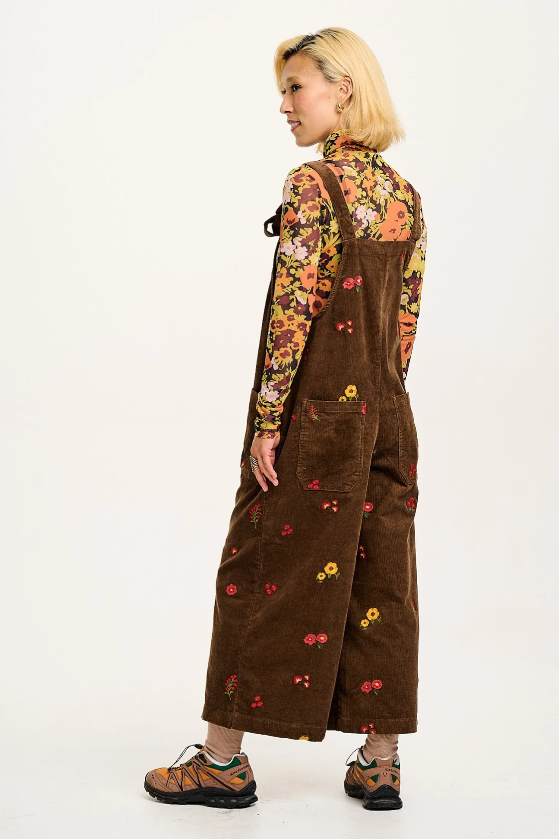 Lucy & Yak Jenny - Wide Leg Corduroy Dungarees with Cocoa Bella Embroidery Sale
