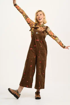 Lucy & Yak Jenny - Wide Leg Corduroy Dungarees with Cocoa Bella Embroidery Sale