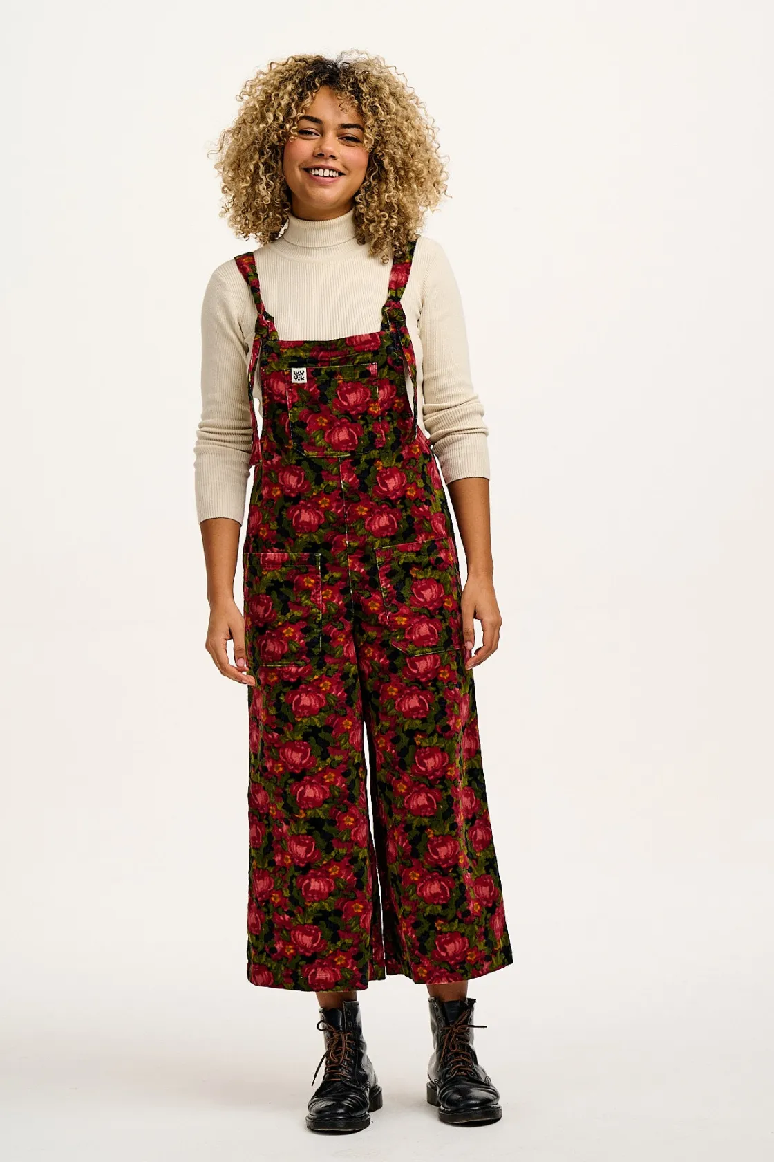 Lucy & Yak Jenny - Wide Leg Corduroy Dungarees in Rosetta Print New
