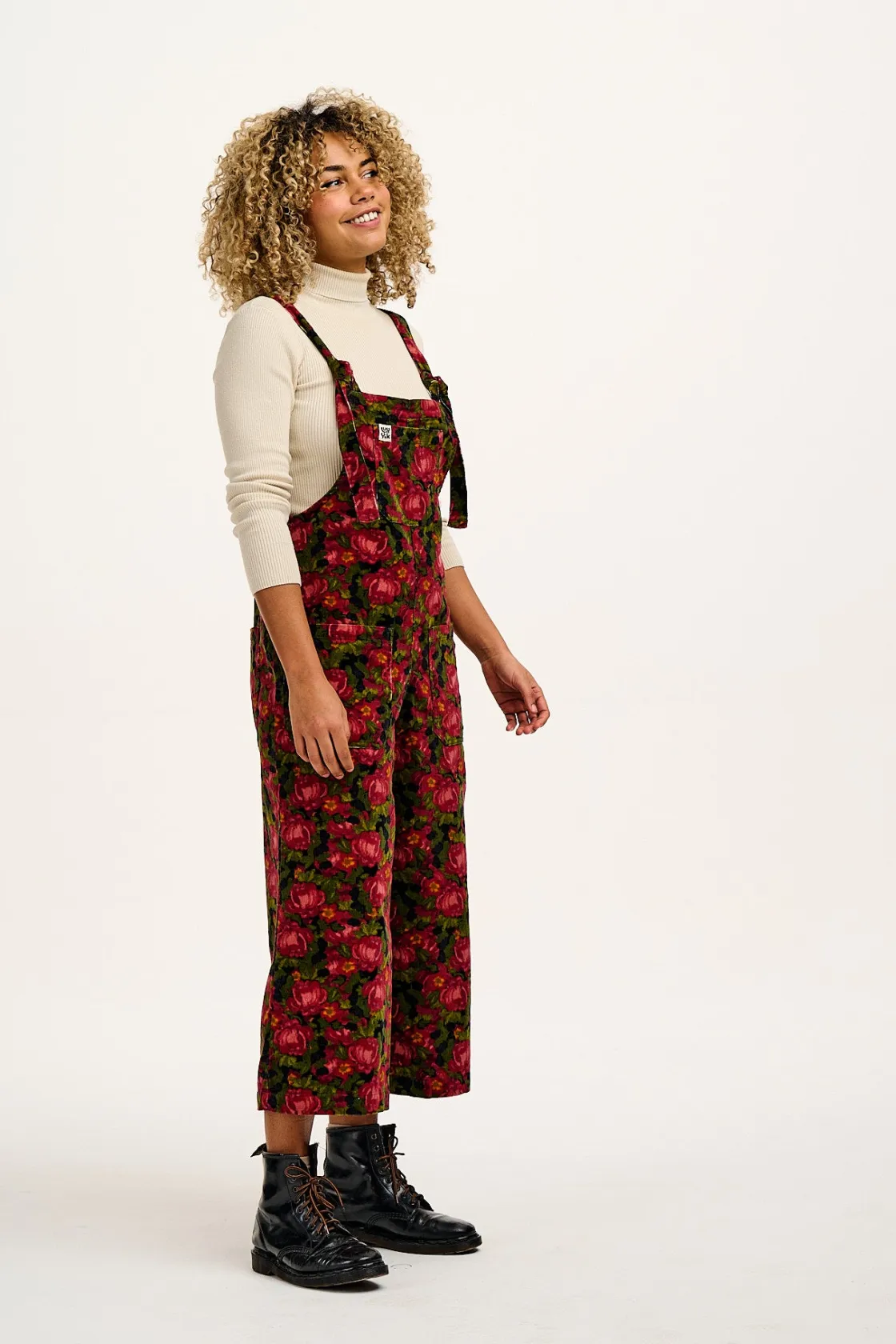 Lucy & Yak Jenny - Wide Leg Corduroy Dungarees in Rosetta Print New