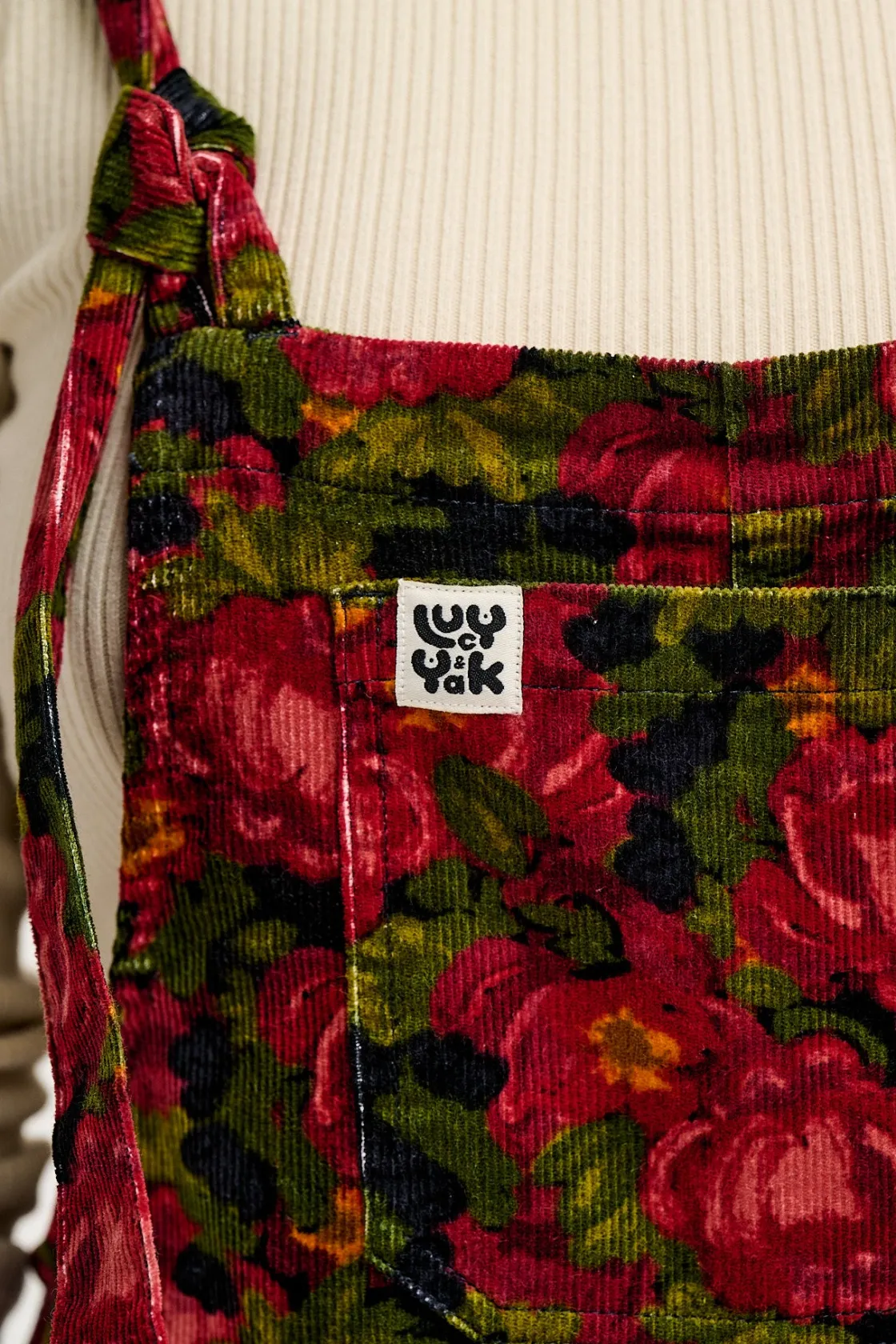 Lucy & Yak Jenny - Wide Leg Corduroy Dungarees in Rosetta Print New