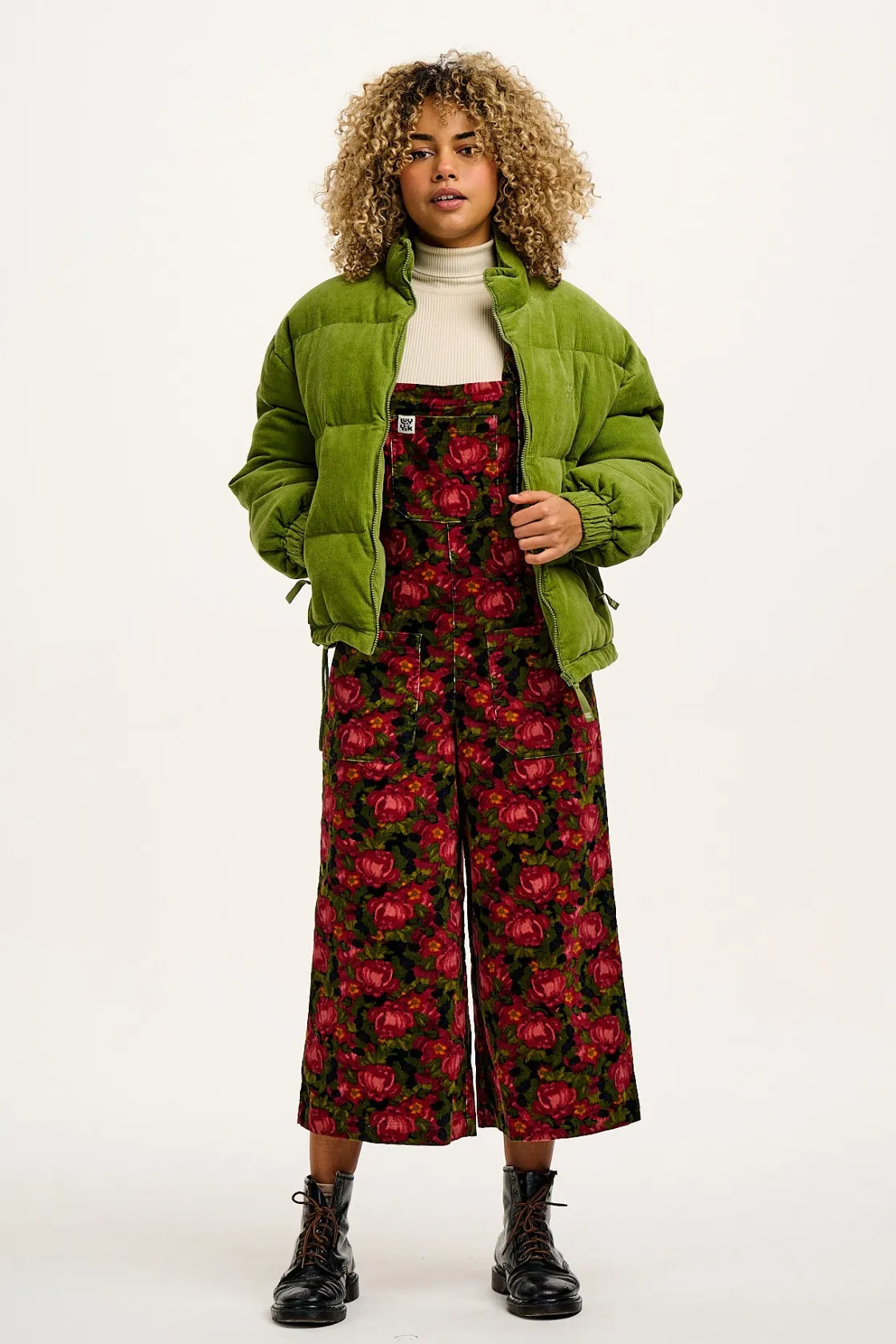 Lucy & Yak Jenny - Wide Leg Corduroy Dungarees in Rosetta Print New