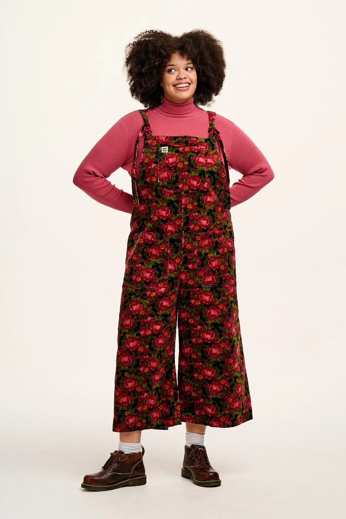 Lucy & Yak Jenny - Wide Leg Corduroy Dungarees in Rosetta Print New