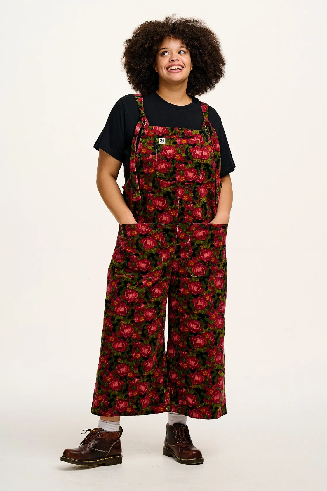 Lucy & Yak Jenny - Wide Leg Corduroy Dungarees in Rosetta Print New