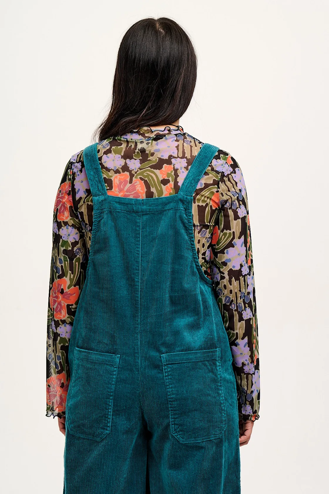 Lucy & Yak Jenny - Wide Leg Corduroy Dungarees in Teal Fashion