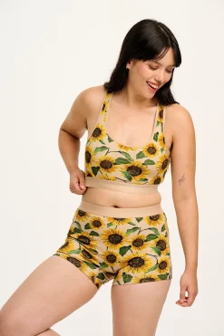 Lucy & Yak Joey - Cotton & Bamboo Boxer Shorts in Cream Sunflower Print Discount