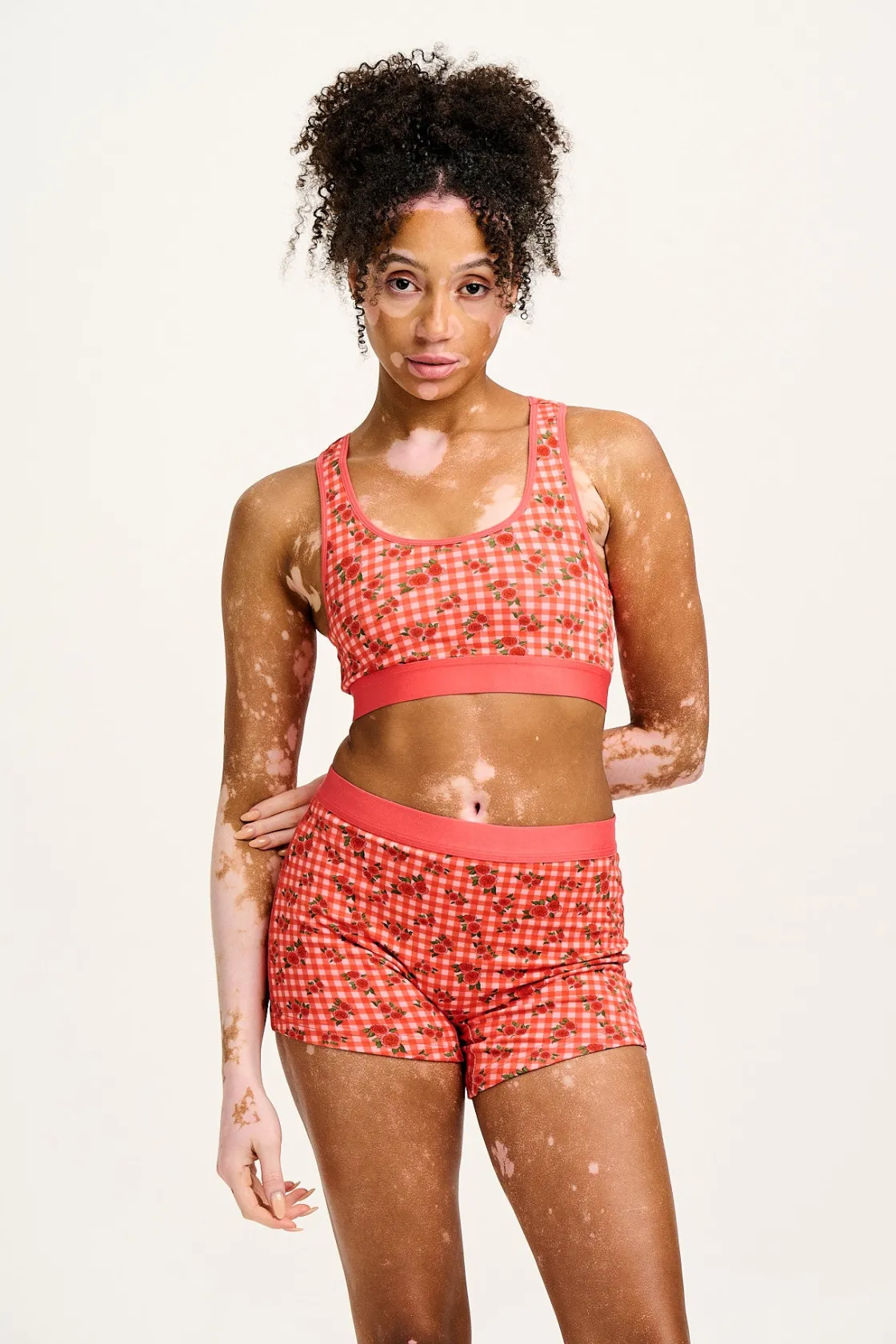 Lucy & Yak Joey - Cotton & Bamboo Boxer Shorts in Pink Check Rosalind Print Outlet