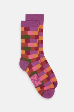 Lucy & Yak JoJo - Cotton Socks in Autumn Checkerboard Print Outlet