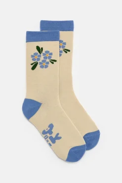 Lucy & Yak JoJo - Cotton Socks in Blue Flower Embroidery Fashion