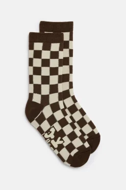 Lucy & Yak JoJo - Cotton Socks in Brown & Ecru Checkerboard Print Fashion