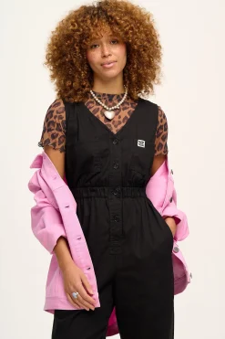 Lucy & Yak Juni - V-Neck Cotton Jumpsuit in Black Hot