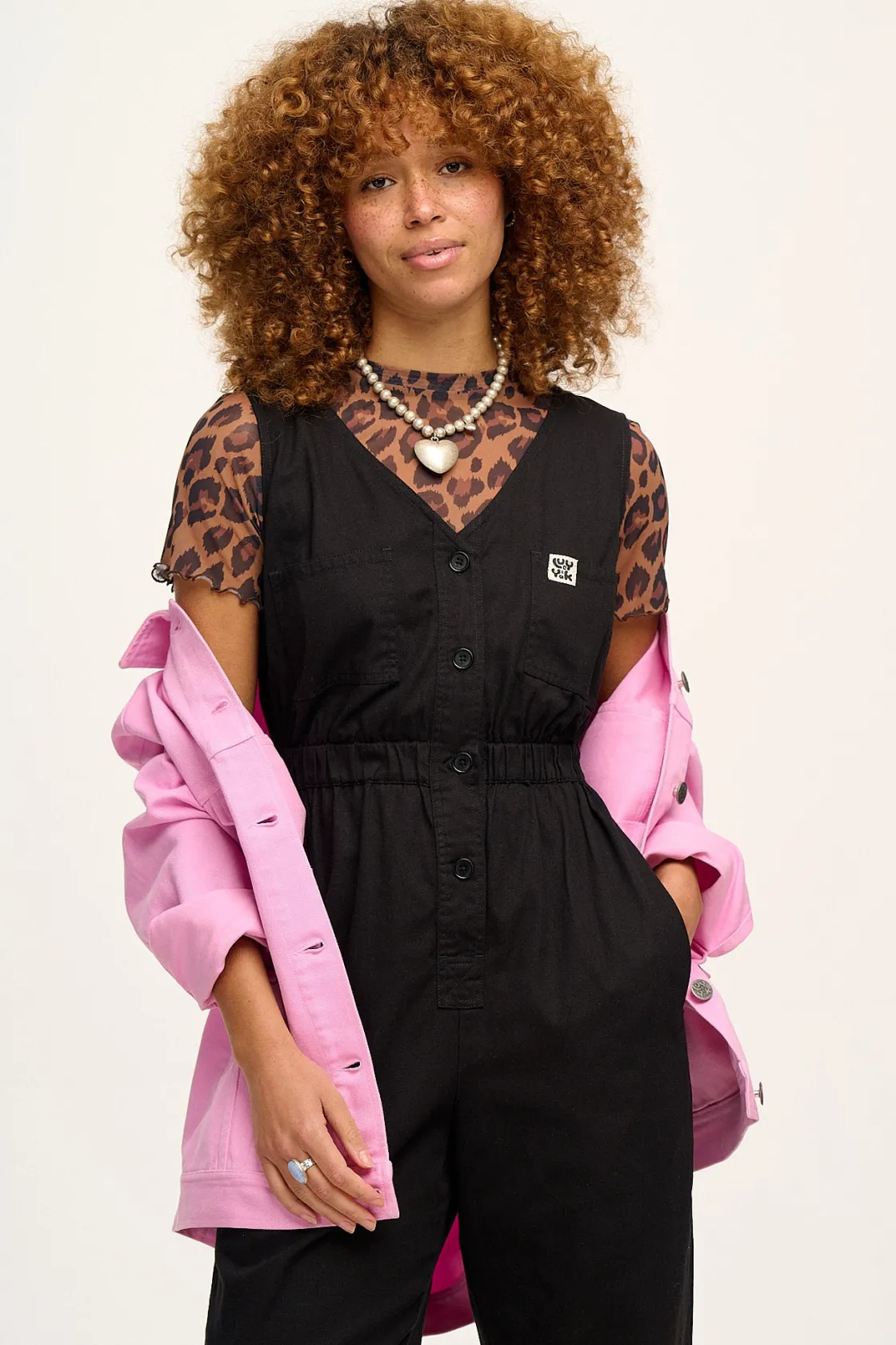 Lucy & Yak Juni - V-Neck Cotton Jumpsuit in Black Hot