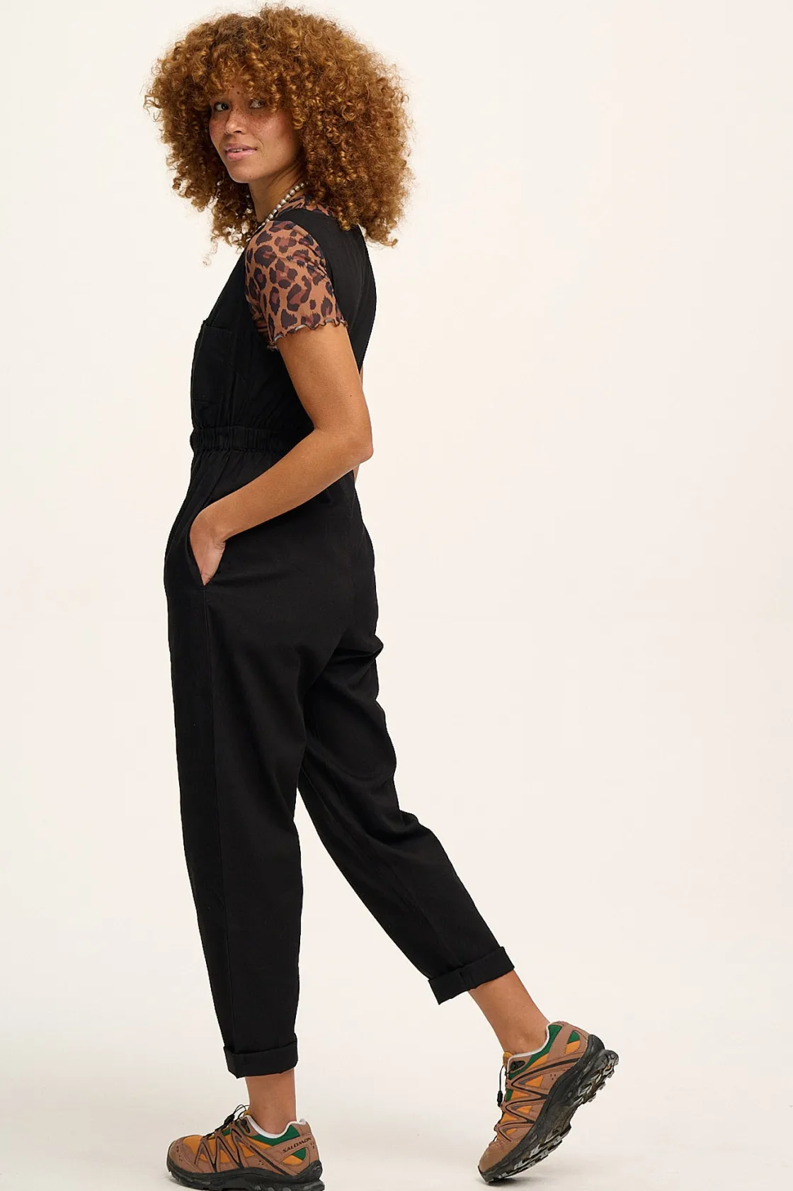 Lucy & Yak Juni - V-Neck Cotton Jumpsuit in Black Hot