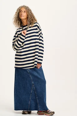 Lucy & Yak Kai - Midweight Cosy Loop Back Cotton Sweatshirt in Navy & Ecru Discount