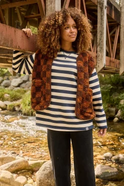 Lucy & Yak Kai - Midweight Cosy Loop Back Cotton Sweatshirt in Navy & Ecru Discount