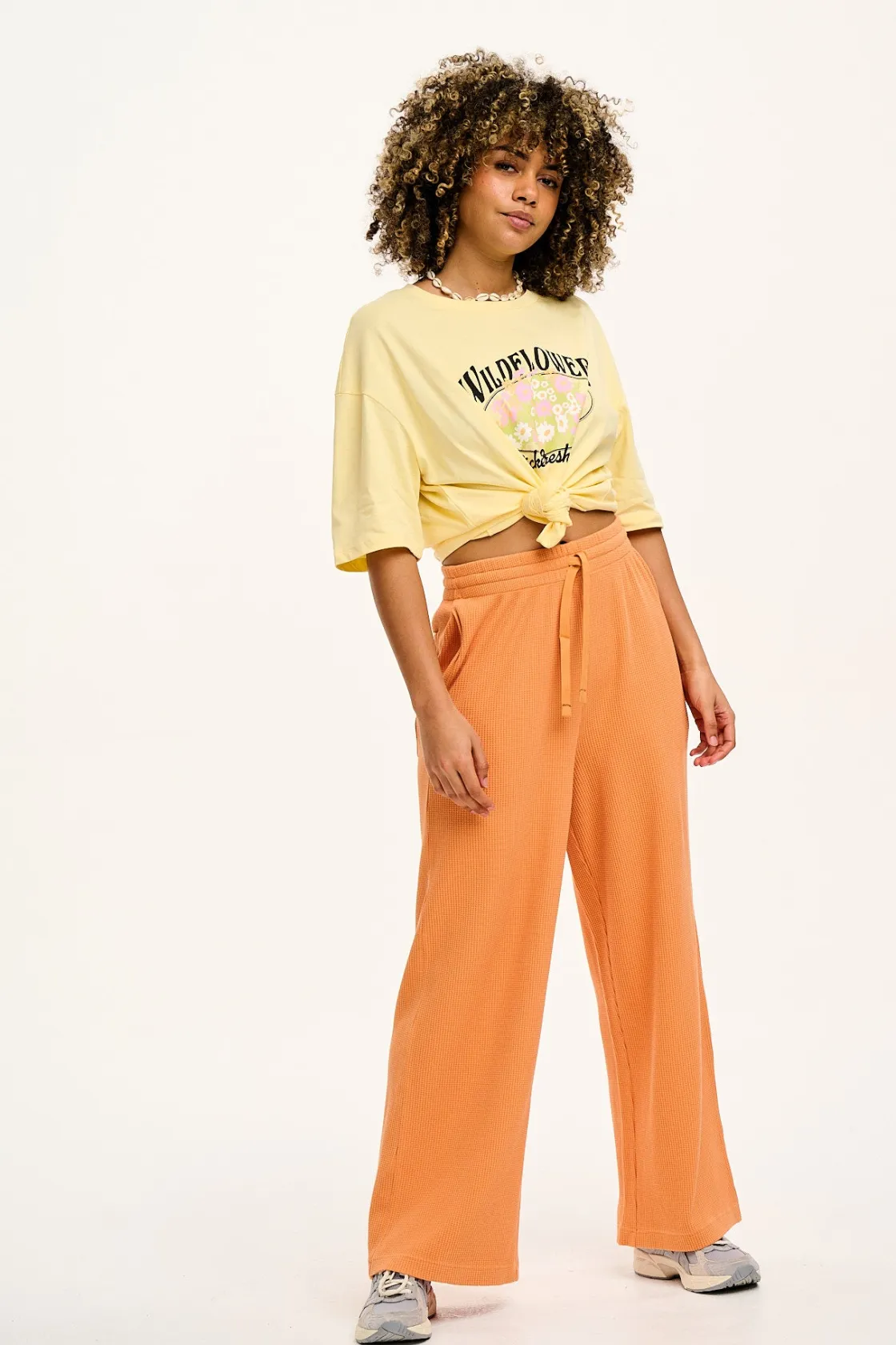 Lucy & Yak Larson - Wide Leg Waffle Cotton Joggers in Sunset Orange Sale