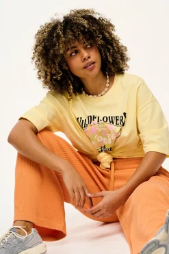 Lucy & Yak Larson - Wide Leg Waffle Cotton Joggers in Sunset Orange Sale