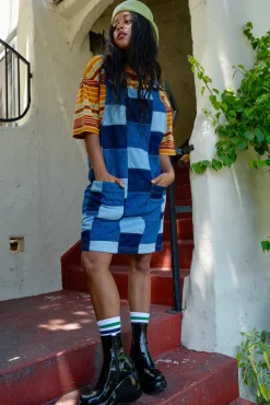 Lucy & Yak Layla - Mini Denim Dress in Paige Patchwork Print Sale