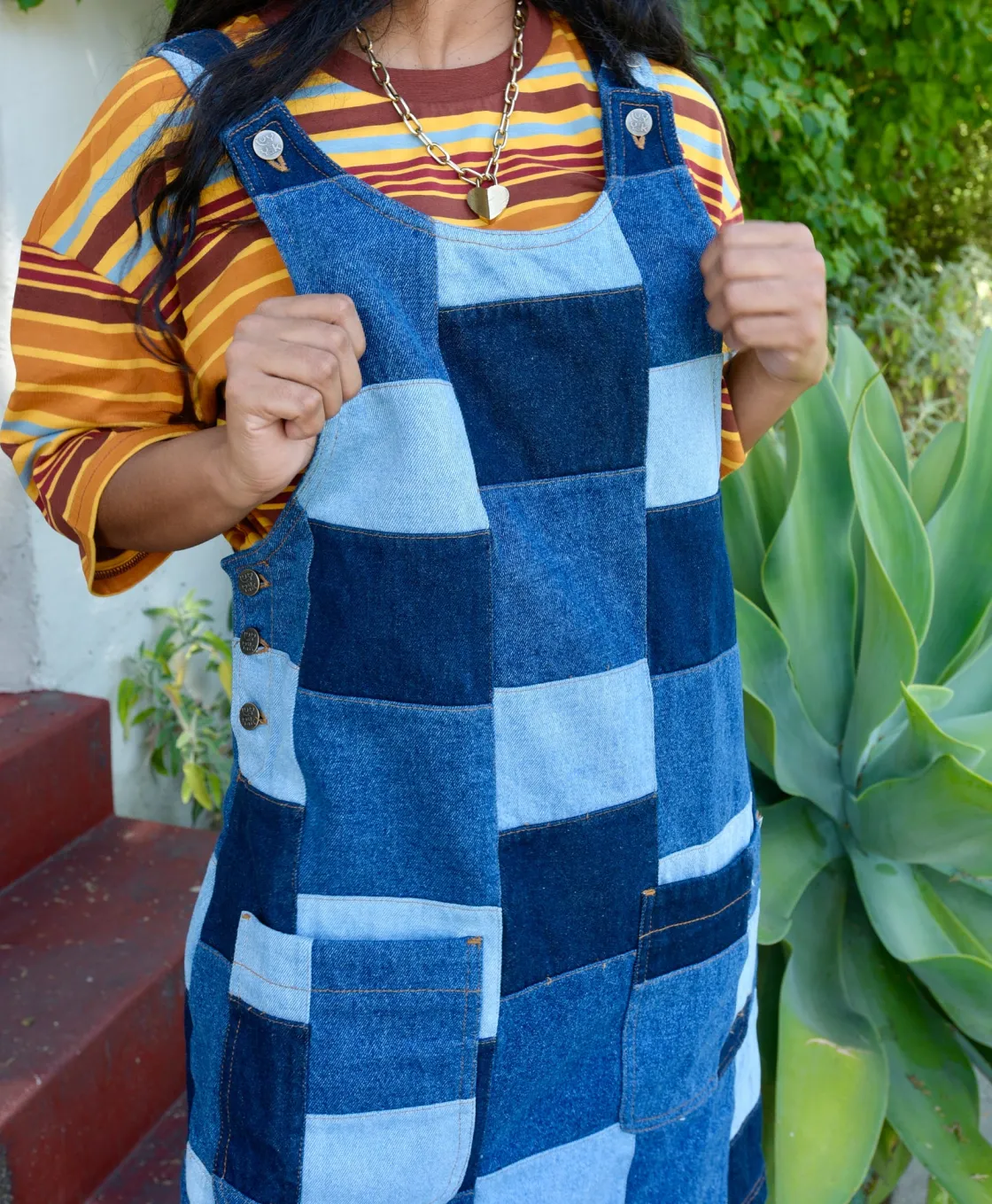 Lucy & Yak Layla - Mini Denim Dress in Paige Patchwork Print Sale