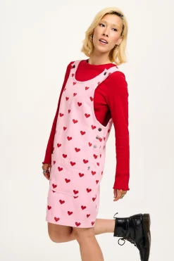 Lucy & Yak Layla - Mini Denim Dress in Pink Heart Juliet Print Clearance