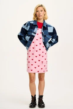 Lucy & Yak Layla - Mini Denim Dress in Pink Heart Juliet Print Clearance