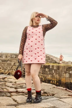 Lucy & Yak Layla - Mini Denim Dress in Pink Heart Juliet Print Clearance