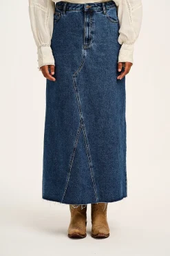 Lucy & Yak Liv - Maxi Denim Skirt in Mid Wash Blue Hot