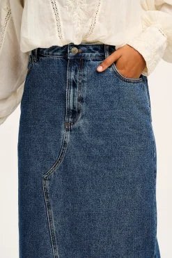 Lucy & Yak Liv - Maxi Denim Skirt in Mid Wash Blue Hot