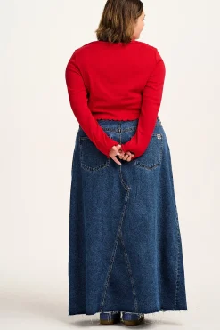 Lucy & Yak Liv - Maxi Denim Skirt in Mid Wash Blue Hot