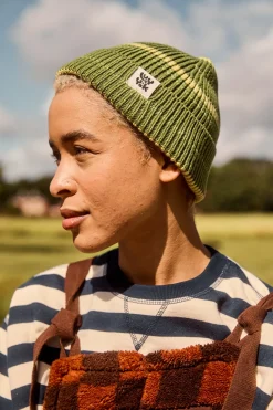 Lucy & Yak Luca - Cotton Beanie in Green Stripe Best