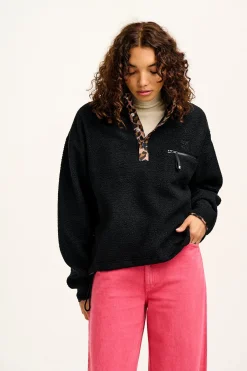 Lucy & Yak Maddison - Fleece in Black with Leopard Print Online
