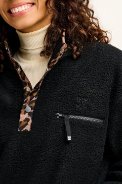 Lucy & Yak Maddison - Fleece in Black with Leopard Print Online