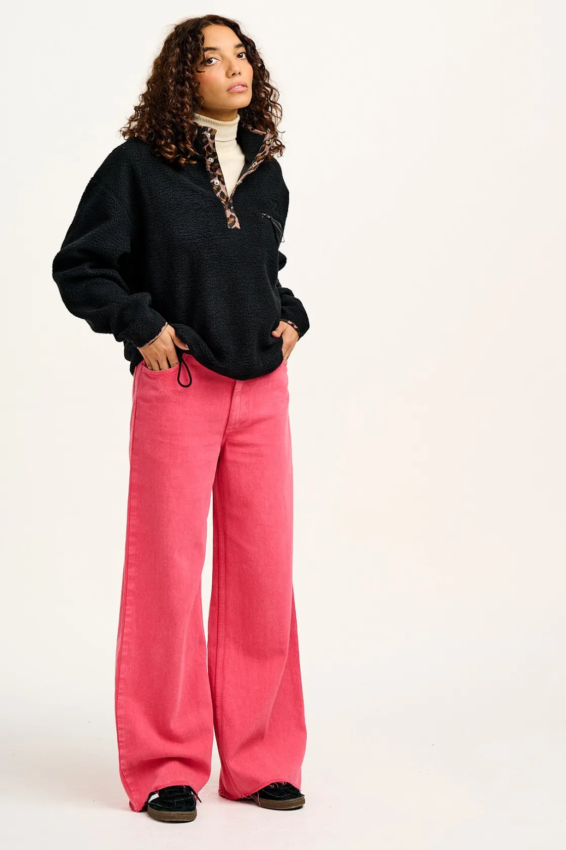 Lucy & Yak Maddison - Fleece in Black with Leopard Print Online
