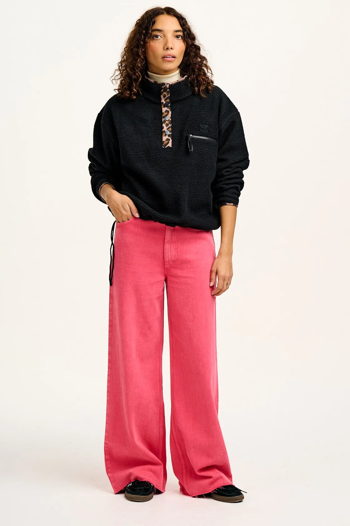 Lucy & Yak Maddison - Fleece in Black with Leopard Print Online