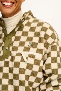 Lucy & Yak Maddison - Fleece in Pistachio & Cream Checkerboard Print Hot
