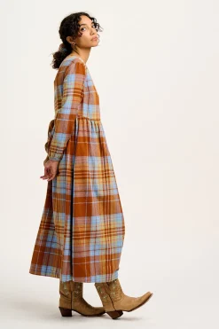 Lucy & Yak Maeve - Midi Dress in Brown & Blue Alastair Tartan Print Outlet