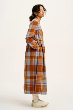 Lucy & Yak Maeve - Midi Dress in Brown & Blue Alastair Tartan Print Outlet